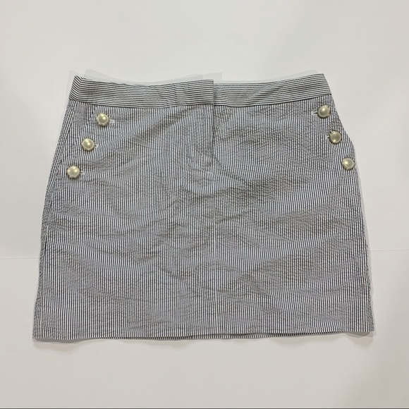 J. Crew Factory Preppy Casual Striped Pinstripe Mini Skirt Size 6 White Blue - Picture 1 of 6
